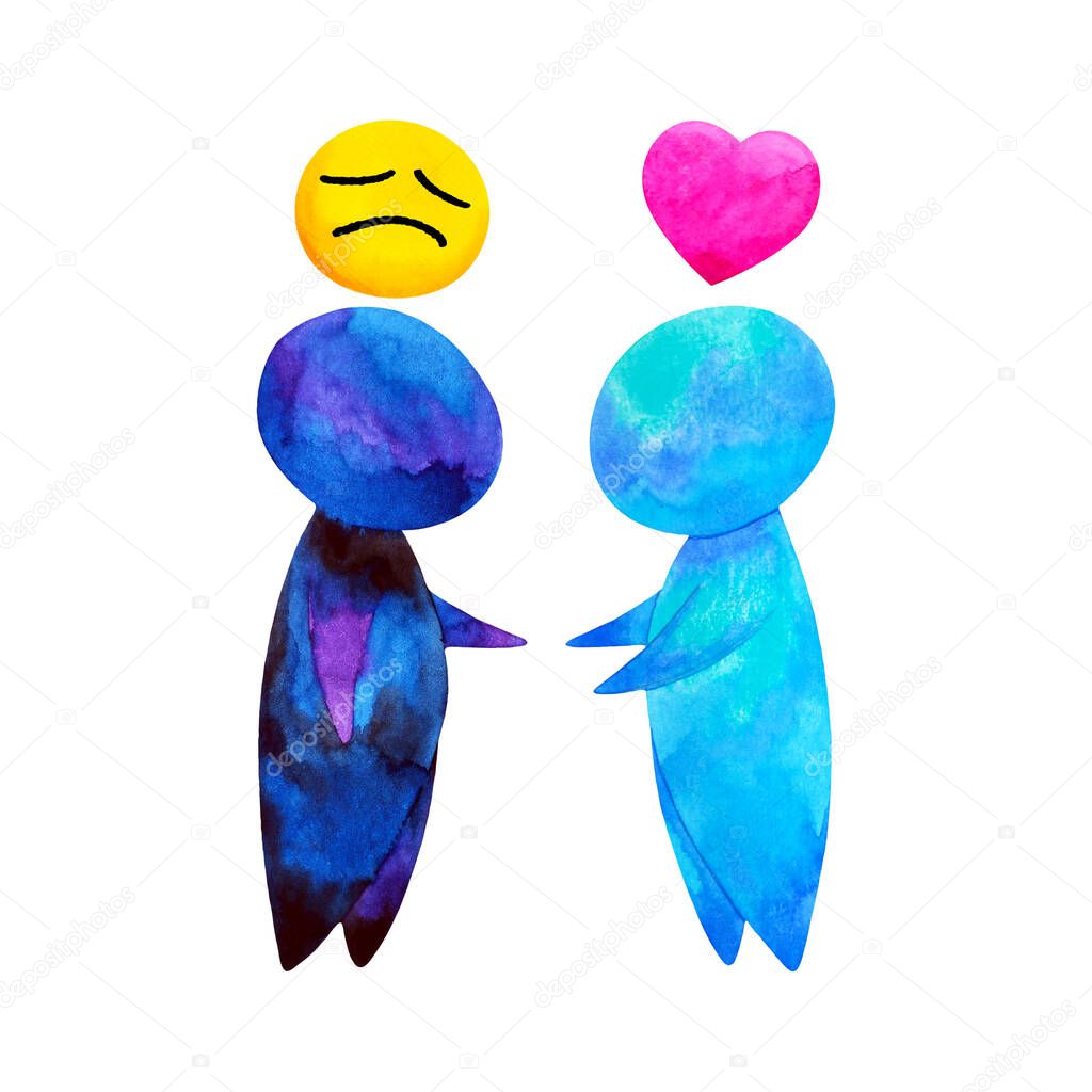 two human compassion empathy love heart understanding abstract art watercolor painting illustration design drawing cartoon symbol positive emotion