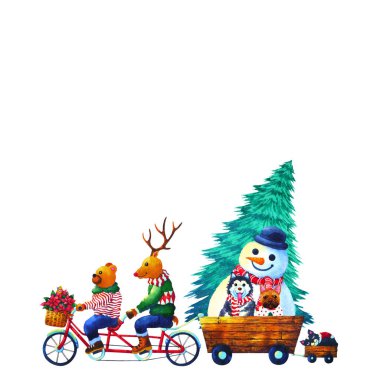 Yılbaşı hayvanı mutlu yıllar suluboya resim çizimi