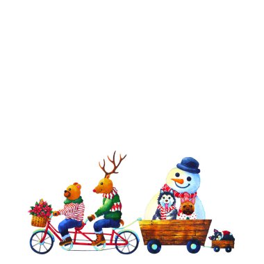 Yılbaşı hayvanı mutlu yıllar suluboya resim çizimi