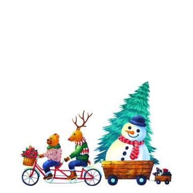 Yılbaşı hayvanı mutlu yıllar suluboya resim çizimi