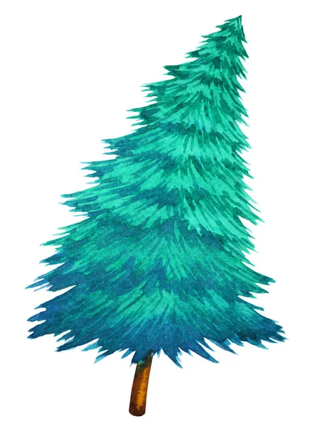 Pine Tree Christmas Watercolor Painting Illustration Hand Drawing — Stock Photo, Image