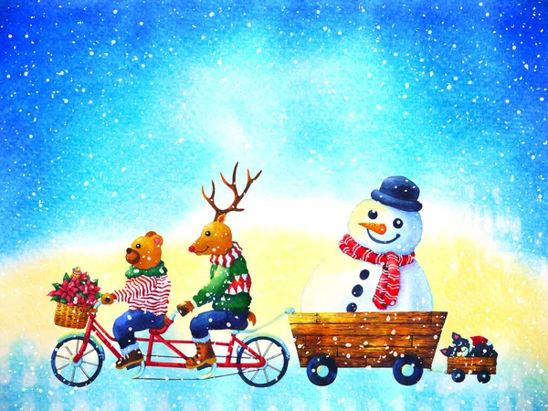 Navidad Animal Feliz Año Nuevo Acuarela Pintura Ilustración — Foto de Stock