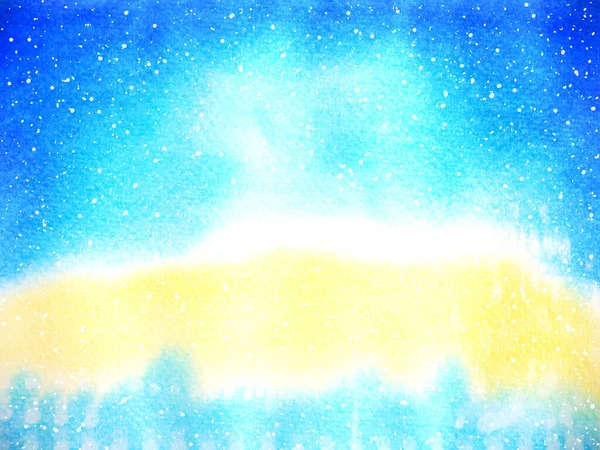 Blå Himmel Snö Jul Bakgrund Akvarell Målning Illustration Hand Ritning — Stockfoto