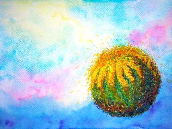 Art Abstrait Cactus Planète Univers Esprit Mental Spirituel Ciel Aquarelle — Photo