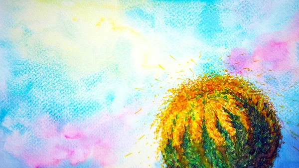 Abstrakt Konst Kaktus Planet Universum Sinne Mental Andlig Himmel Akvarell — Stockfoto