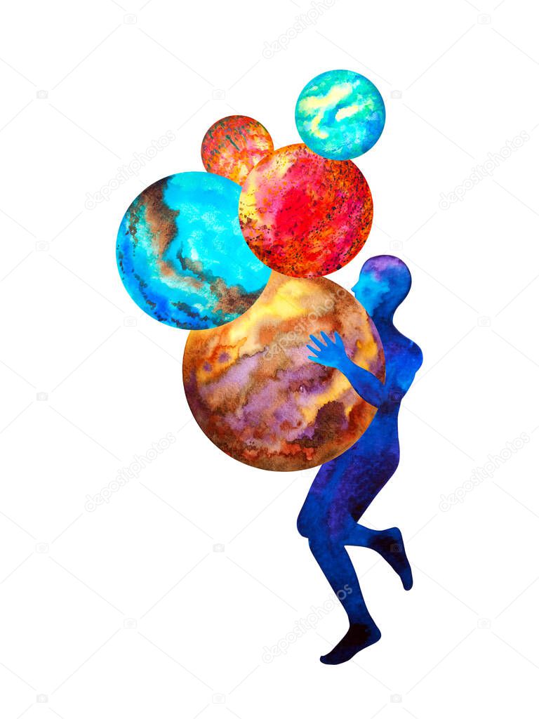 abstract human universe spiritual mind art watercolor painting illustration design