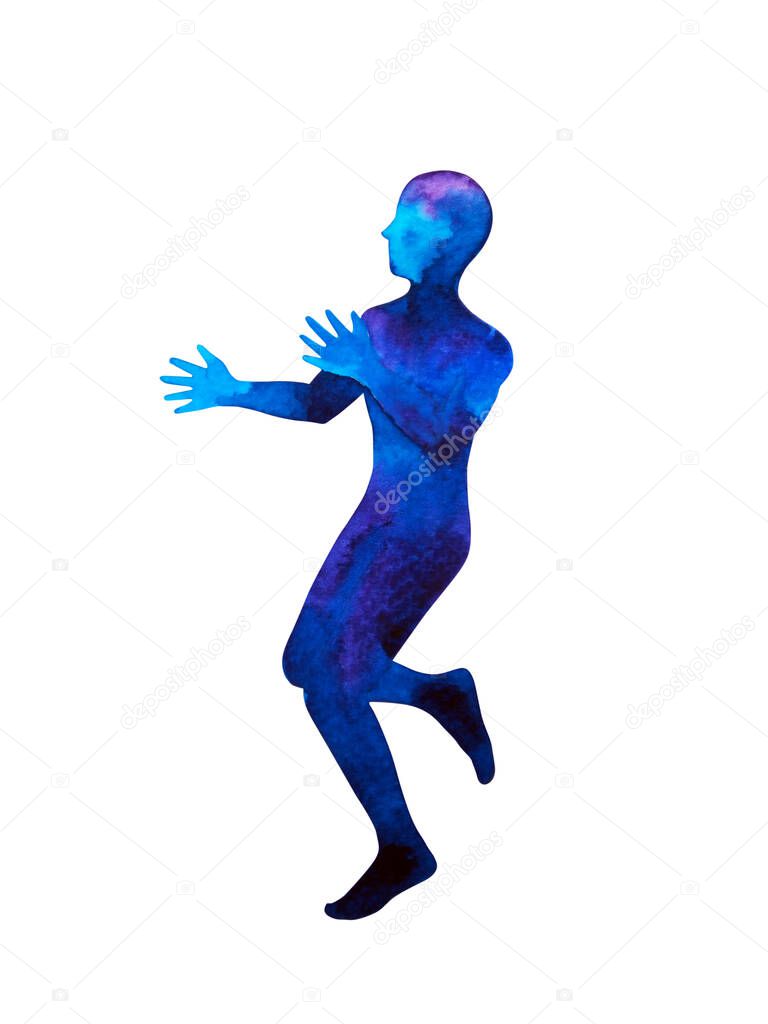 human dancing running abstract spiritual mind mental pose watercolor painting illustration design drawing