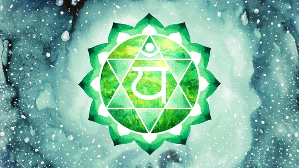 Anahata Srdce Chakra Zelená Barva Logo Symbol Ikona Reiki Mysl — Stock fotografie