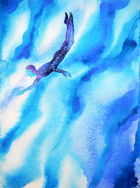 Buceo Humano Mar Azul Profundo Abstracto Del Océano Cielo Nube — Foto de Stock