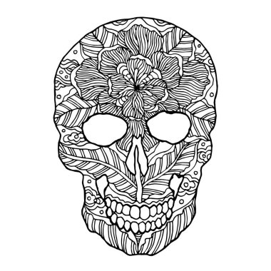 Ölü insan kafası vektör tasarımı çizim elinin şeker kafatası günü