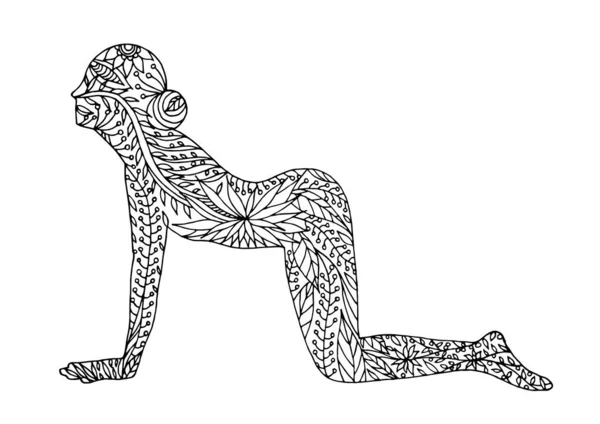Yoga Kuh Pose Chakra Vektor Blume Blumenblatt Hand Zeichnung Zentangle — Stockvektor