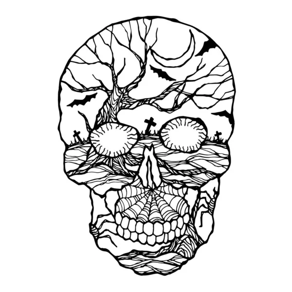 Jour Crâne Sucre Tête Humaine Morte Vecteur Illustration Dessin Main — Image vectorielle