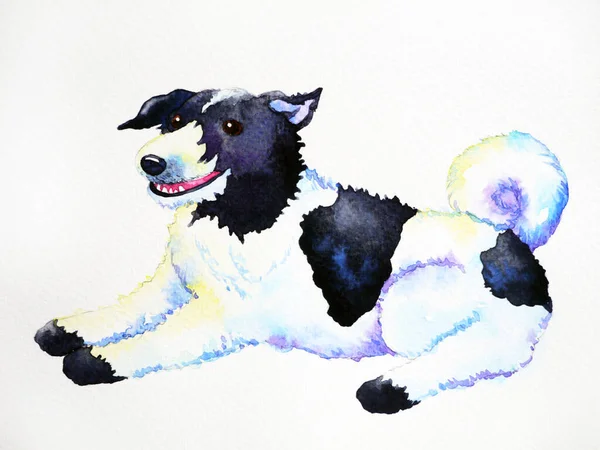 Lindo Perro Sentado Sonriente Acuarela Pintura Arte Mano Dibujo Ilustración — Foto de Stock