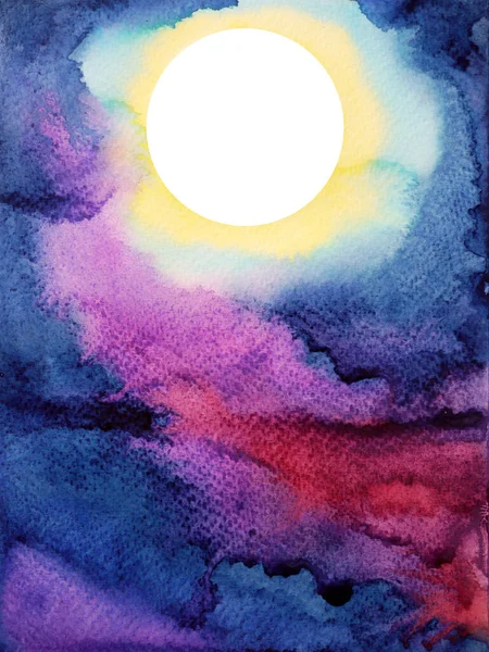 Weiß Großen Vollmond Auf Dunkelblauen Nachthimmel Aquarell Gemälde Illustration Design — Stockfoto