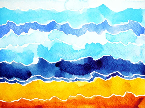 Aquarelle Abstraite Peinture Chaîne Montagnes Mer Océan Vague Ciel Nuage — Photo