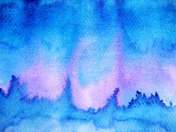 抽象的なダークブルーの空の水海の波水彩画イラストデザイン手描き — ストック写真