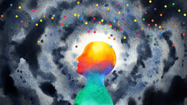 精神的な人間の瞑想精神的な心の健康は 宇宙チャクラ癒し平和ヨガの息全体的な想像力を刺激療法アートイラスト水彩画ファンタジーデジタルコラージュ — ストック写真