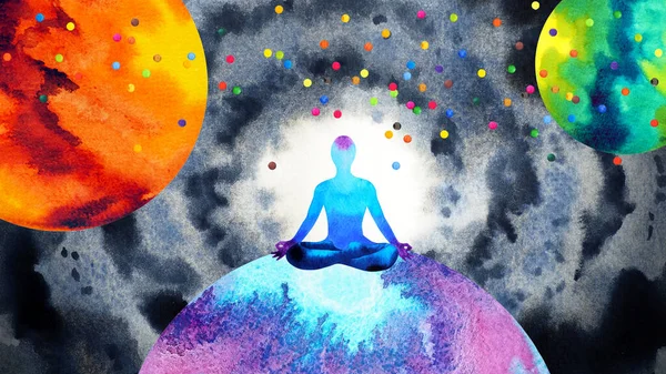 Spiritueel Mens Mediteren Mentaal Bewustzijn Ziel Gezondheid Verbinden Universum Chakra — Stockfoto