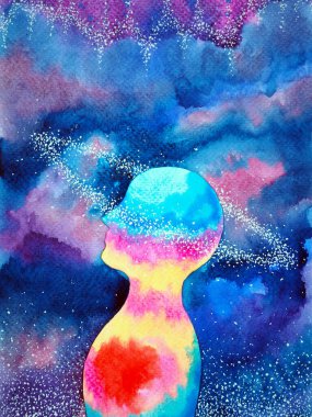 human head chakra body mind mental health healing spiritual imagine yoga breath power peace inspiring energy emotion holistic connected universe abstract art watercolor painting illustration design