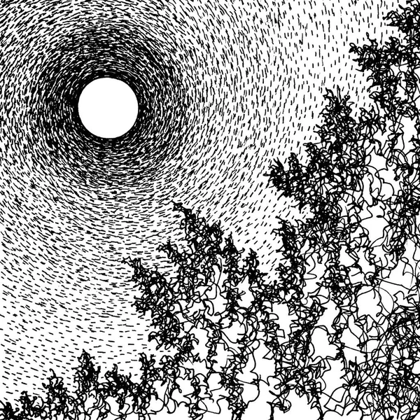 Sun Moon Tree Forest Nature Pen Drawing Mind Mental Health — Stockfoto