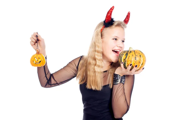 Teen girl wearing devil horns — Stock Photo, Image