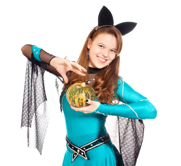 Ragazza adolescente che indossa costume da pipistrello di Halloween — Foto Stock