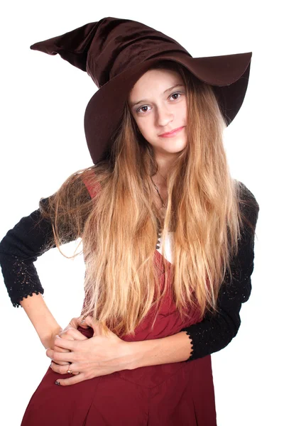 Teen girl wearing halloween witch costume — Stock Photo, Image
