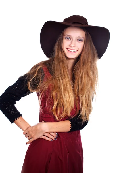 Teen ragazza indossa scuro cappello brimmy — Foto Stock