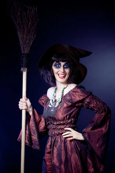 Young woman wearing halloween witch costume — Stock Photo, Image