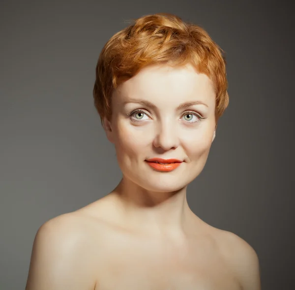 Red haired woman with curly haircut — Stock Photo, Image