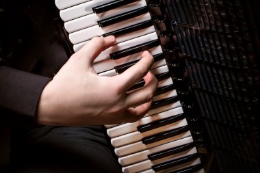 musician plays the accordion against a dark background clipart