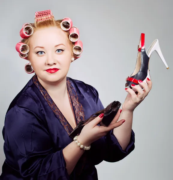 Pin up girl posing over white background — Stock Photo, Image