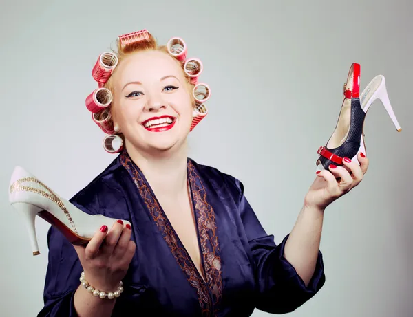 Pin up girl posing over white background — Stock Photo, Image