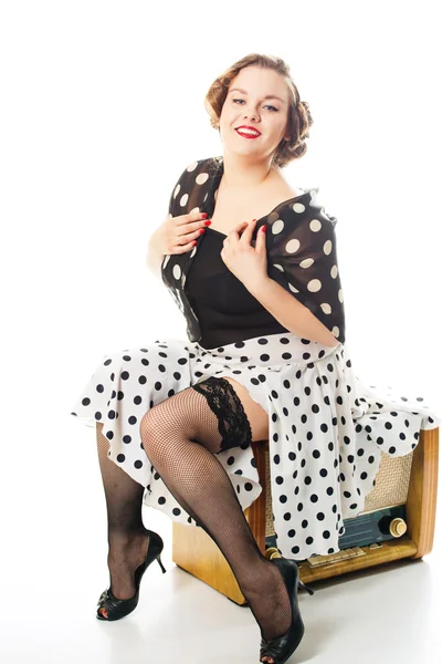 Pin up girl posing over white background — Stock Photo, Image