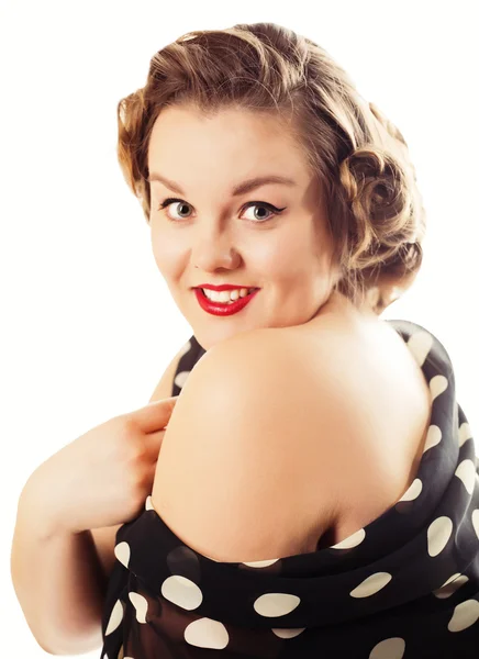 Beyaz arka plan üzerinde poz kız up pin