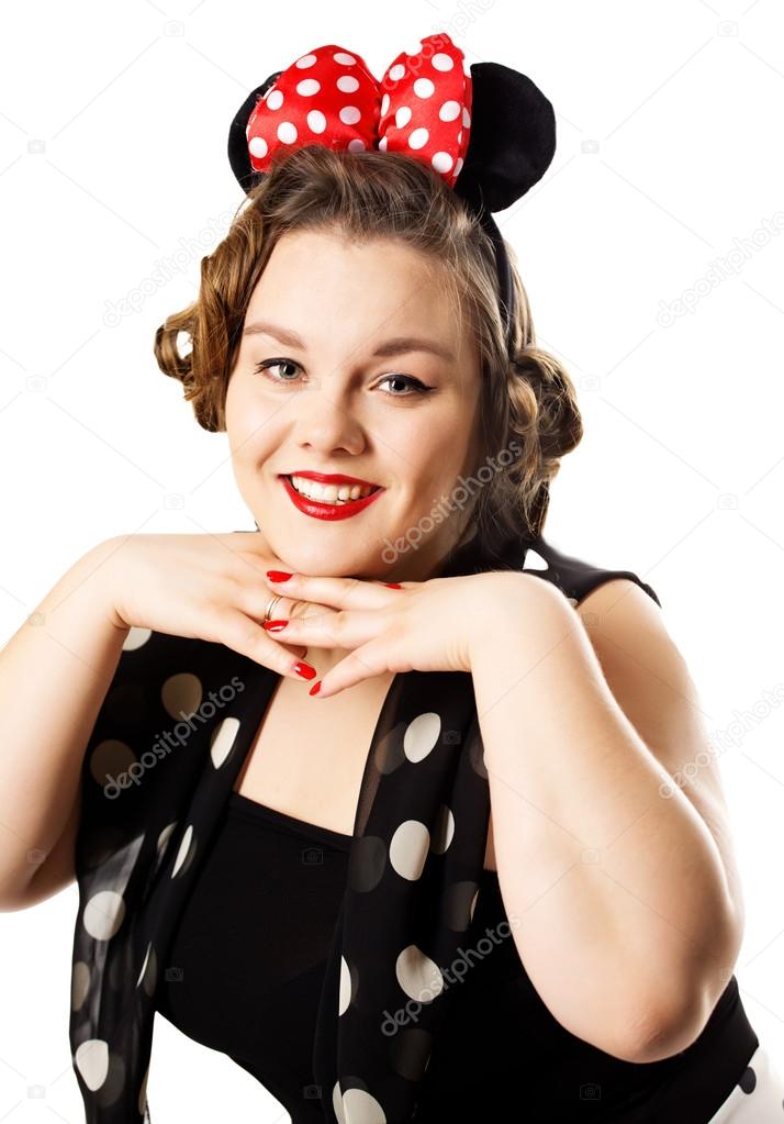 Pin Up Chica Posando Sobre Fondo Blanco Minnie Mouse — Foto De Stock