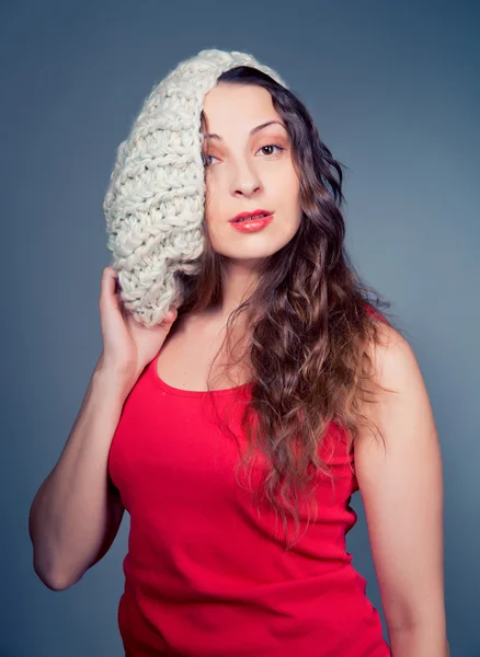 Girl wearing in warm hat. Winter season — Stock Photo, Image