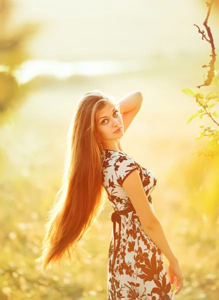 Long hair gorgeous woman — Stock Photo, Image