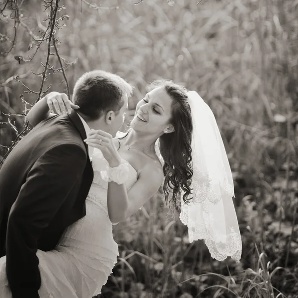 Loving newlywed couple outdoor.