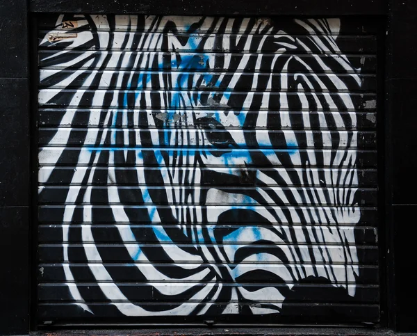 Zebra graffiti on the door — Stock Photo, Image