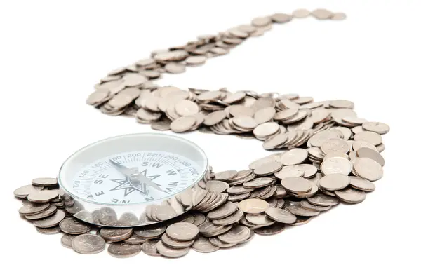 Kompass på mynt — Stockfoto