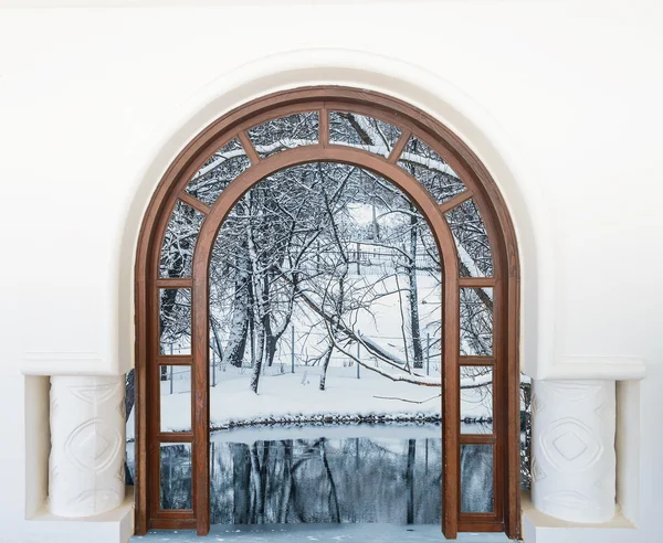 Puerta abierta y un bosque de invierno —  Fotos de Stock