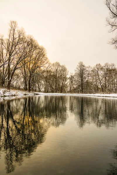 Niet bevroren vijver in de winter — Stockfoto
