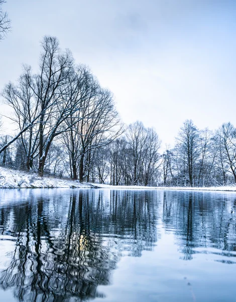 Not frozen pond in winter — Stock Photo, Image