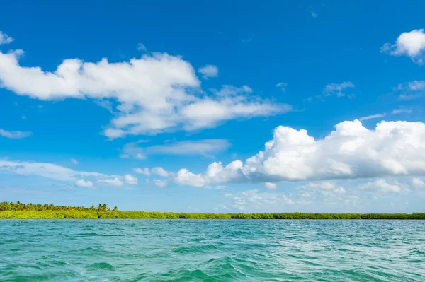 Vue Sur Paysage Ciel Bleu Ouvert Mer Avec Cumulus Blanc — Photo