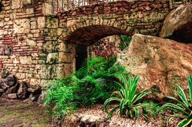 vintage lanterns on the streets of the tropical jungle village  