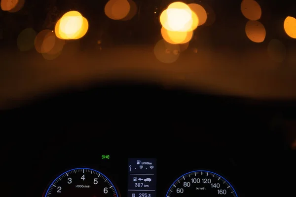 Speedometer Dashboard Car Glow Dark Night — Stock Photo, Image