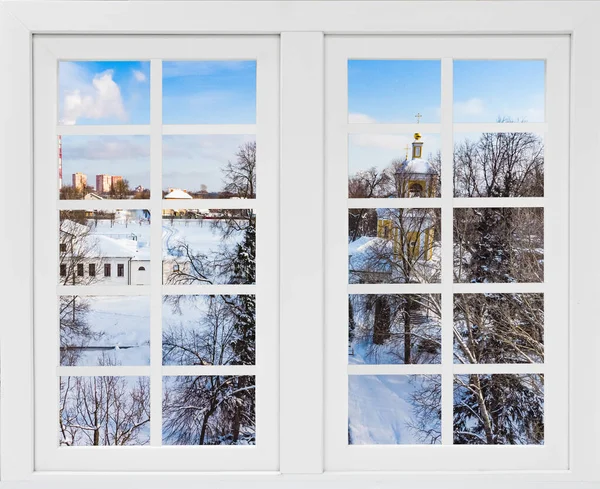Krásný Výhled Okna Výšky Zimní Krajiny Venkovské Oblasti — Stock fotografie