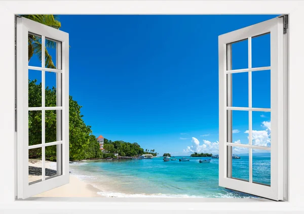 Offene Fenster Blick Auf Das Meer Gutes Wetter Sommer — Stockfoto