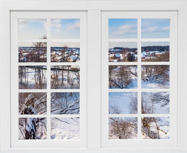 Vacker Utsikt Från Fönstret Från Höjd Vinterlandskapet Landsbygd — Stockfoto
